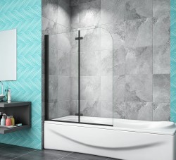 H K - Vaňová zástena S22 100x140 - dvojdielna sklopná, čierna, číre sklo (SE-S22-100B)