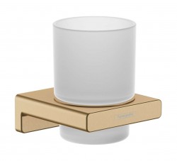 HANSGROHE - AddStoris Pohár na kefky a pastu s držiakom, matné sklo/kefovaný bronz (41749140)