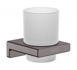 HANSGROHE - AddStoris Pohár na kefky a pastu s držiakom, matné sklo/kefovaný čierny chróm (41749340)