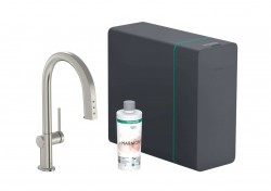 HANSGROHE - Aqittura M91 Drezová batéria s výsuvnou koncovkou, SodaSystem, sBox, vzhľad nerezová (76836800)