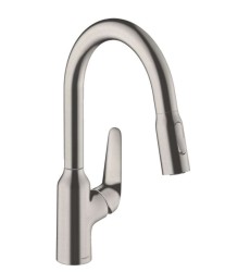 HANSGROHE - Focus M42 Drezová batéria M429-H180 s výsuvnou spŕškou, vzhľad nehrdzavejúcej ocele (71801800)
