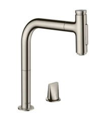 HANSGROHE - M71 Drezová batéria M7120-H200 s výsuvnou spŕškou, 2-otvorová inštalácia, sBOX, vzhľad nehrdzavejúcej ocele (73818800)