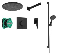 HANSGROHE - Raindance Alive S Sprchový set s termostatom pod omietku, s telesom, priemer 30 cm, 3 prúdy, matná čierna (24622670)