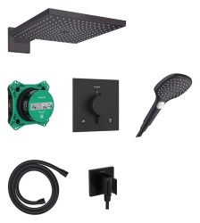 HANSGROHE - Raindance E Sprchový set s termostatom pod omietku, s telesom, 30x30 cm, 3 prúdy, matná čierna (24623670)