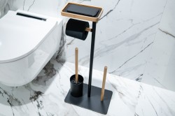 HOPA - WC kefa + držiak papiera, kov (čierna farba), bambus (KD02071795)