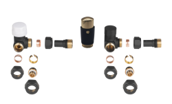 INVENA - Termostatická sada ventilov pre medené alebo alupex rúrky, ľavá alebo pravá, farba: čierna, zlatá (CD-25-Z15-S)