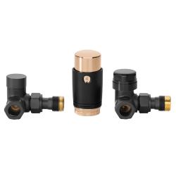 INVENA - Termostatická sada ventilov pre medené alebo alupex rúrky, ľavá alebo pravá, farba: čierna, zlatá (CD-25-Z15-S)