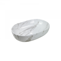 INVENA - Umývadlo na dosku KORFU, 60 cm, oval, efekt bieleho lesklého mramoru (CE-34-701-C)