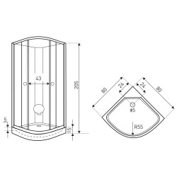 KERRA - Sprchovací kút s vaničkou Splash 80 (čierny) (5907548123510)
