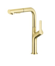 KFA - Batéria Duero design, kuchynská, stojaca, s vyberateľnou a otočnou výtokovou armatúrou, PVD brúsené svetlé zlato (6623-220-39)