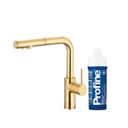 KFA - Batéria Duero pure basic pull-out, filter. s otočnou výtokovou armatúrou, brúsené svetlé zlato + profine blue (6623-113-39)