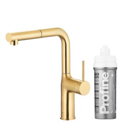 KFA - Duero pure move pull-out, filtrujúca s otočnou výtokovou armatúrou, brúsené svetlé zlato + profine silver (6623-424-39)