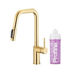 KFA - Duero pure style, filtrujúca, s otočnou výtokovou armatúrou, PVD brúsené svetlé zlato + profine lilac s (6623-315-39)