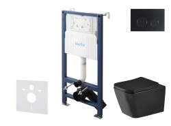 Kielle - Genesis New Set predstenovej inštalácie, klozetu Arkas I, Vortex Rimless+, dosky softclose a tlačidla Gemini New II, matná čierna (30528SS95)