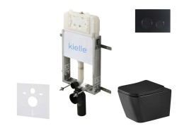 Kielle - Genesis New Set predstenovej inštalácie, klozetu Arkas I, Vortex Rimless+, dosky softclose a tlačidla Gemini New II, matná čierna (30528SZ95)