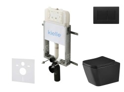 Kielle - Genesis New Set predstenovej inštalácie, klozetu Arkas I, Vortex Rimless+, dosky softclose a tlačidla Gemini New III, matná čierna (30528SZ96)