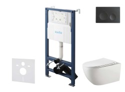 Kielle - Genesis New Set predstenovej inštalácie, klozetu Gaia, Rimless, dosky softclose a tlačidla Gemini New I, matná čierna (30528SS12)