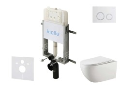 Kielle - Genesis New Set predstenovej inštalácie, klozetu Gaia, Rimless, dosky softclose a tlačidla Gemini New II, lesklá biela/chróm (30528SZ13)