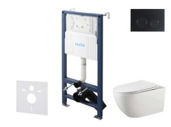 Kielle - Genesis New Set predstenovej inštalácie, klozetu Gaia, Rimless, dosky softclose a tlačidla Gemini New II, matná čierna (30528SS15)