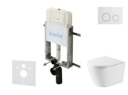 Kielle - Genesis New Set predstenovej inštalácie, klozetu Nefia, Vortex Rimless+, dosky softclose a tlačidla Gemini New II, lesklá biela/chróm (30528SZ49)