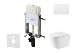 Kielle - Genesis New Set predstenovej inštalácie, klozetu Nefia, Vortex Rimless+, dosky softclose a tlačidla Gemini New III, lesklá biela (30528SZ52)