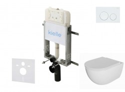 Kielle - Genesis New Set predstenovej inštalácie, klozetu Oudee, Rimless, dosky softclose a tlačidla Gemini New I, lesklá biela (30528SZ01)