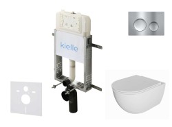 Kielle - Genesis New Set predstenovej inštalácie, klozetu Oudee, Rimless, dosky softclose a tlačidla Gemini New I, lesklý chróm (30528SZ02)
