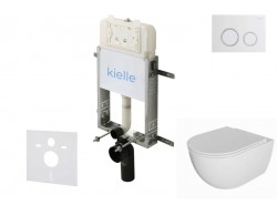 Kielle - Genesis New Set predstenovej inštalácie, klozetu Oudee, Rimless, dosky softclose a tlačidla Gemini New II, lesklá biela/chróm (30528SZ04)