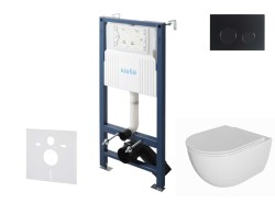 Kielle - Genesis New Set predstenovej inštalácie, klozetu Oudee, Rimless, dosky softclose a tlačidla Gemini New II, matná čierna (30528SS06)