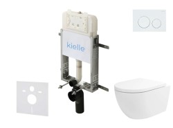 Kielle - Genesis New Set predstenovej inštalácie, klozetu Oudee, Vortex Rimless+, dosky softclose a tlačidla Gemini New I, lesklá biela (30528SZ19)