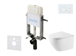 Kielle - Genesis New Set predstenovej inštalácie, klozetu Oudee, Vortex Rimless+, dosky softclose a tlačidla Gemini New I, lesklá biela (30528SZ55)