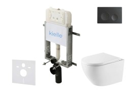 Kielle - Genesis New Set predstenovej inštalácie, klozetu Oudee, Vortex Rimless+, dosky softclose a tlačidla Gemini New I, matná čierna (30528SZ57)