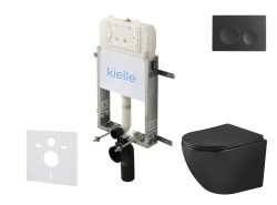 Kielle - Genesis New Set predstenovej inštalácie, klozetu Oudee, Vortex Rimless+, dosky softclose a tlačidla Gemini New I, matná čierna (30528SZ91)