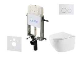 Kielle - Genesis New Set predstenovej inštalácie, klozetu Oudee, Vortex Rimless+, dosky softclose a tlačidla Gemini New II, lesklá biela/chróm (30528SZ58)