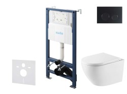 Kielle - Genesis New Set predstenovej inštalácie, klozetu Oudee, Vortex Rimless+, dosky softclose a tlačidla Gemini New II, matná čierna (30528SS60)