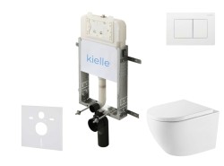 Kielle - Genesis New Set predstenovej inštalácie, klozetu Oudee, Vortex Rimless+, dosky softclose a tlačidla Gemini New III, lesklá biela (30528SZ70)