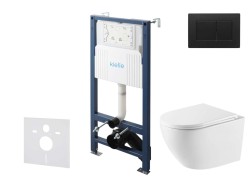 Kielle - Genesis New Set predstenovej inštalácie, klozetu Oudee, Vortex Rimless+, dosky softclose a tlačidla Gemini New III, matná čierna (30528SS63)