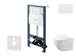 Kielle - Genesis New Set predstenovej inštalácie, kompaktného klozetu Gaia, Rimless, dosky softclose a tlačidla Gemini New I, lesklá biela (30528SS82)