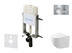 Kielle - Genesis New Set predstenovej inštalácie, kompaktného klozetu Gaia, Rimless, dosky softclose a tlačidla Gemini New I, lesklý chróm (30528SZ83)