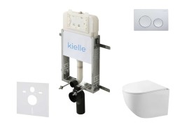 Kielle - Genesis New Set predstenovej inštalácie, kompaktného klozetu Gaia, Rimless, dosky softclose a tlačidla Gemini New I, lesklý chróm (30528SZ83)