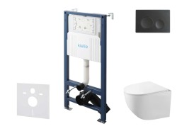 Kielle - Genesis New Set predstenovej inštalácie, kompaktného klozetu Gaia, Rimless, dosky softclose a tlačidla Gemini New I, matná čierna (30528SS84)