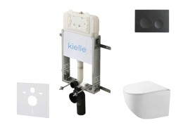 Kielle - Genesis New Set predstenovej inštalácie, kompaktného klozetu Gaia, Rimless, dosky softclose a tlačidla Gemini New I, matná čierna (30528SZ84)