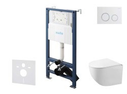 Kielle - Genesis New Set predstenovej inštalácie, kompaktného klozetu Gaia, Rimless, dosky softclose a tlačidla Gemini New II, lesklá biela/chróm (30528SS85)