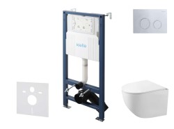 Kielle - Genesis New Set predstenovej inštalácie, kompaktného klozetu Gaia, Rimless, dosky softclose a tlačidla Gemini New II, lesklý chróm (30528SS86)