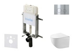Kielle - Genesis New Set predstenovej inštalácie, kompaktného klozetu Gaia, Rimless, dosky softclose a tlačidla Gemini New II, lesklý chróm (30528SZ86)