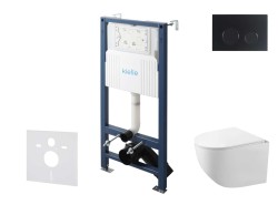 Kielle - Genesis New Set predstenovej inštalácie, kompaktného klozetu Gaia, Rimless, dosky softclose a tlačidla Gemini New II, matná čierna (30528SS87)