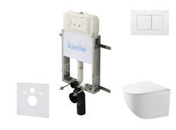 Kielle - Genesis New Set predstenovej inštalácie, kompaktného klozetu Gaia, Rimless, dosky softclose a tlačidla Gemini New III, lesklá biela (30528SZ88)