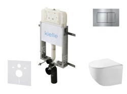 Kielle - Genesis New Set predstenovej inštalácie, kompaktného klozetu Gaia, Rimless, dosky softclose a tlačidla Gemini New III, lesklý chróm (30528SZ89)