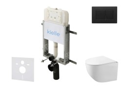 Kielle - Genesis New Set predstenovej inštalácie, kompaktného klozetu Gaia, Rimless, dosky softclose a tlačidla Gemini New III, matná čierna (30528SZ90)