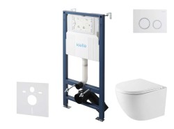 Kielle - Genesis New Set predstenovej inštalácie, kompaktného klozetu Oudee, Vortex Rimless+, dosky softclose a tlačidla Gemini New II, lesklá biela/chróm (30528SS40)